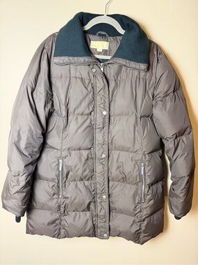 Michael Kors Down Puffer Jacket Women’s L Taupe Brown Quilted Winter Coat